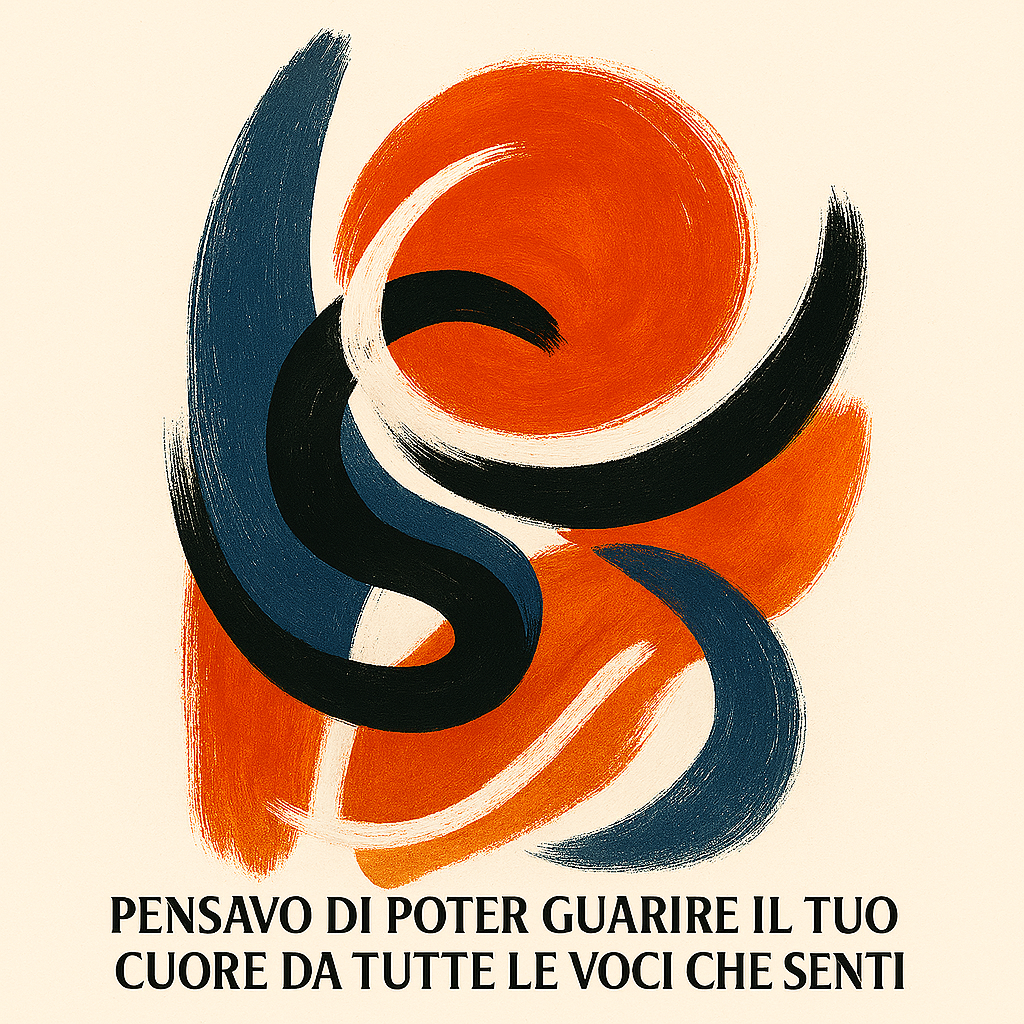 Pennellate astratte in arancio, blu e nero